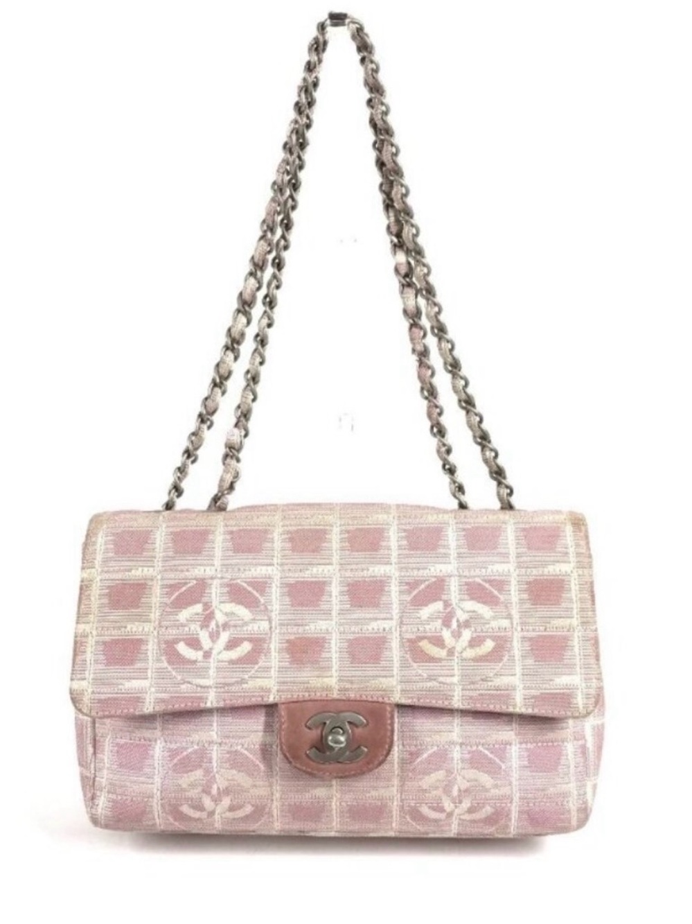 Chanel Shoulder Bag CC Logo Nylon Pink